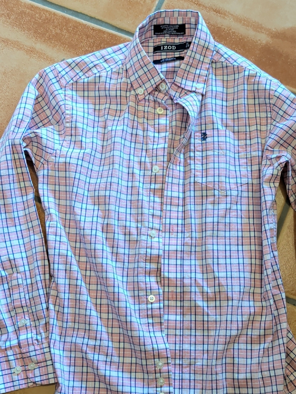 Izod Boys 10-12 Pink and Blue Plaid Button-Down Shirt